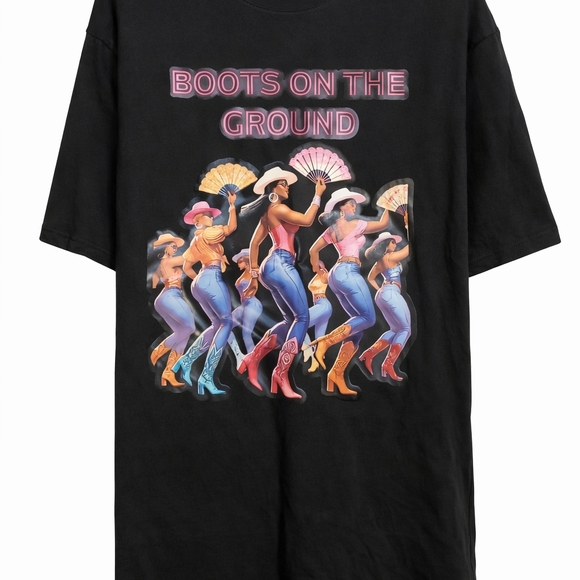 Tops - Boots On The Ground Graphic Tee - Black with Multicolor Print